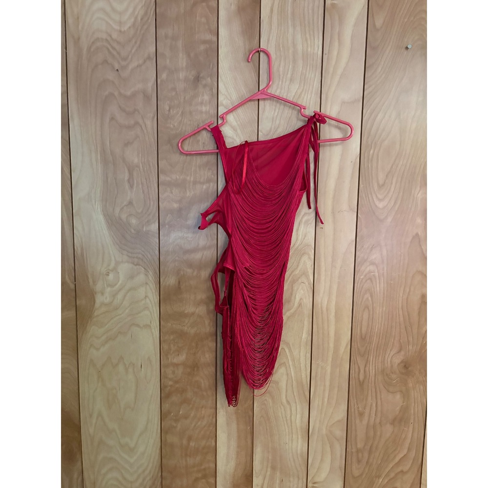 Lotus Blooms Dreamgirl Shake Your Hips Fringe Teddy Garnet Red‎ Bodysuit Large L